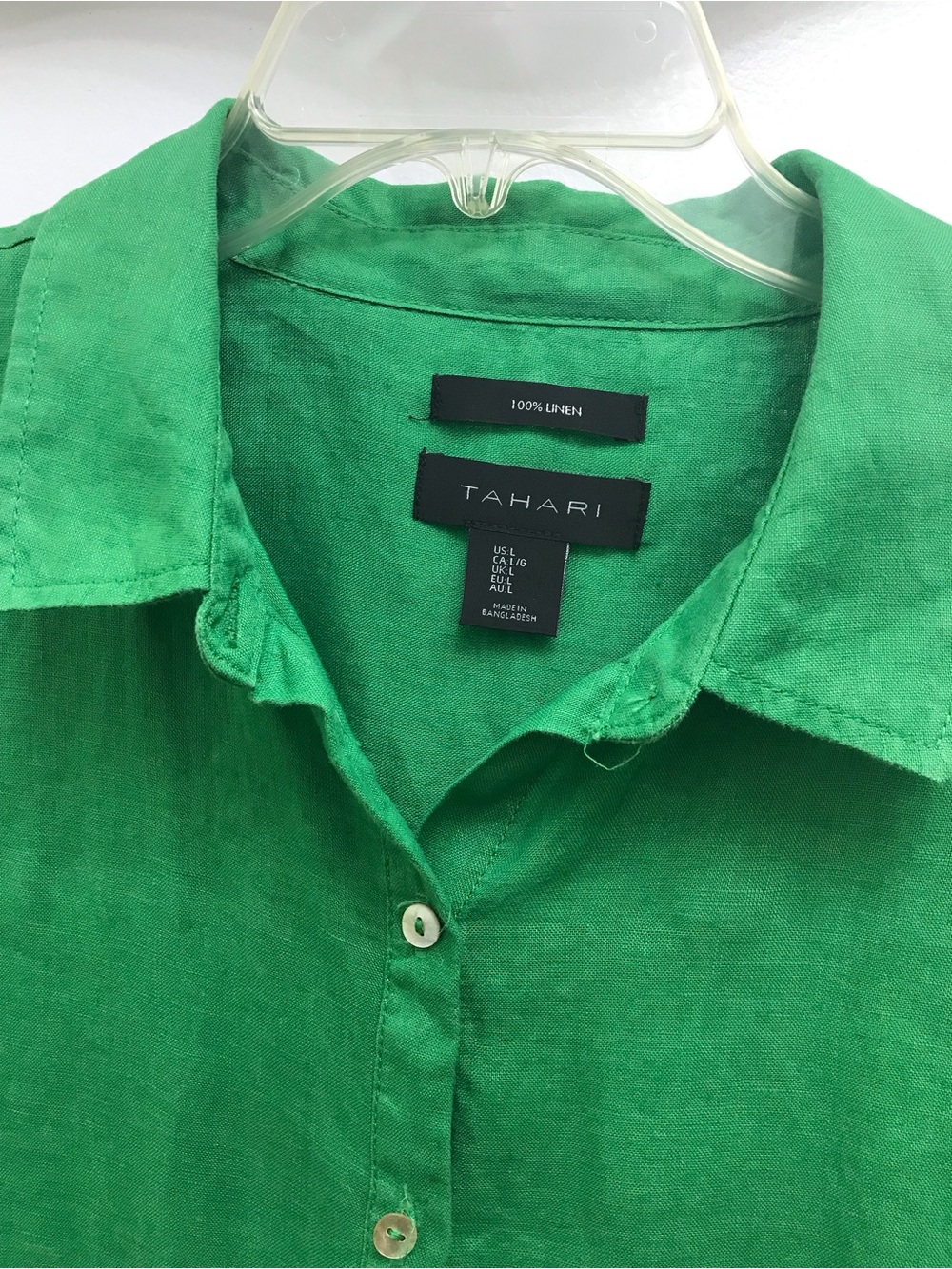 Tahari Bright Green Linen Button-Front Shirt